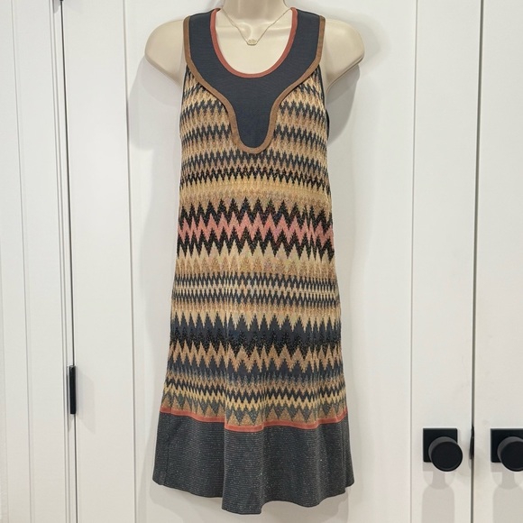 M Missoni Knit Dress Metallic Chevron Size 4 Shimmer Sleeveless Y2K Vintage - Picture 2 of 9